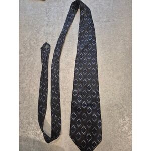 Spencer Lowe Silk Necktie Black Blue Diamond Pattern‎ Luxury Men's Tie